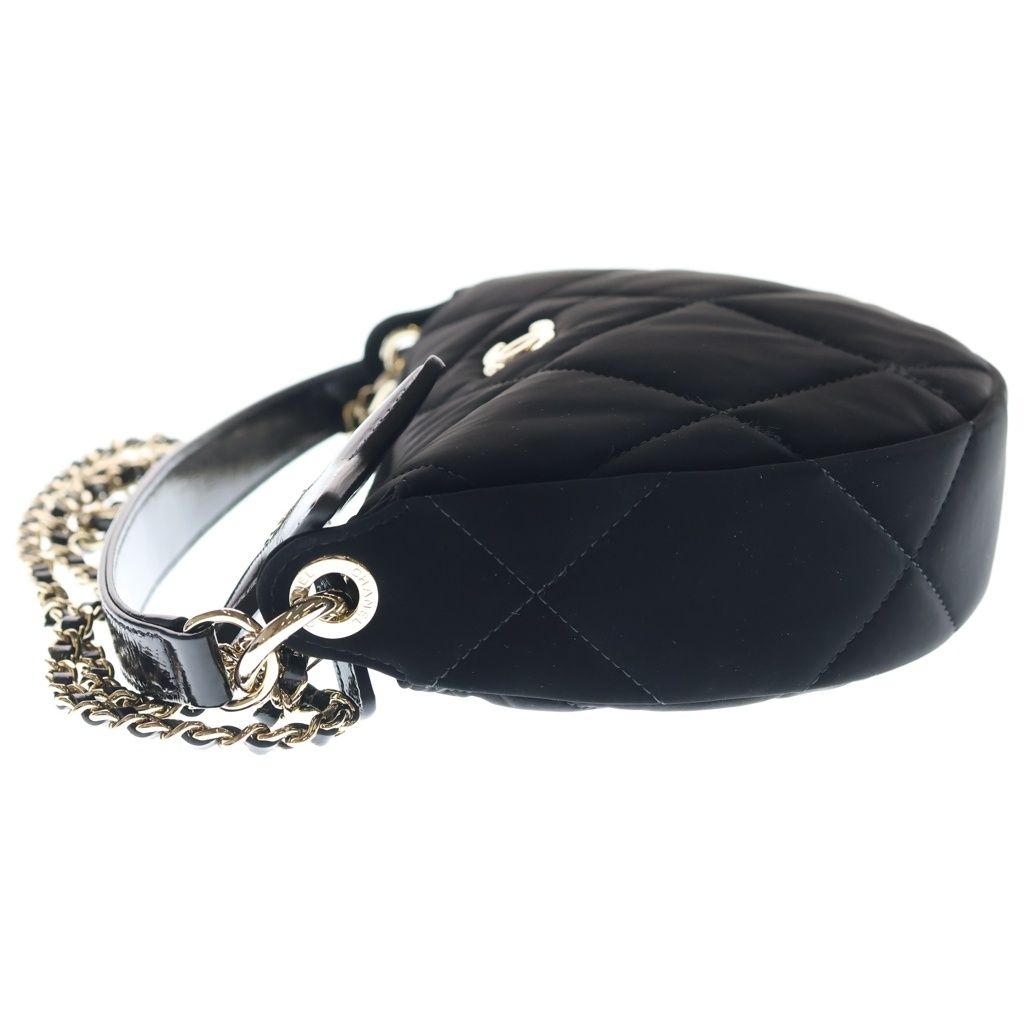 Chanel Star Chain Clutch Shoulder Bag Black Velvet Effect Nylon Gold — view 3