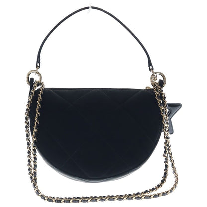 Chanel Star Chain Clutch Shoulder Bag Black Velvet Effect Nylon Gold — view 2