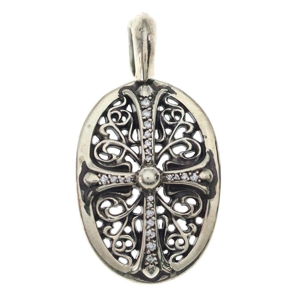 Chrome Hearts Clsc Oval P D Classic Pendant Gold Pave Diamond Silver
