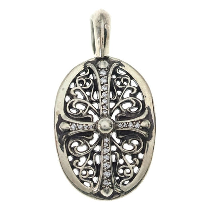 Chrome Hearts Clsc Oval P D Classic Pendant Gold Pave Diamond Silver