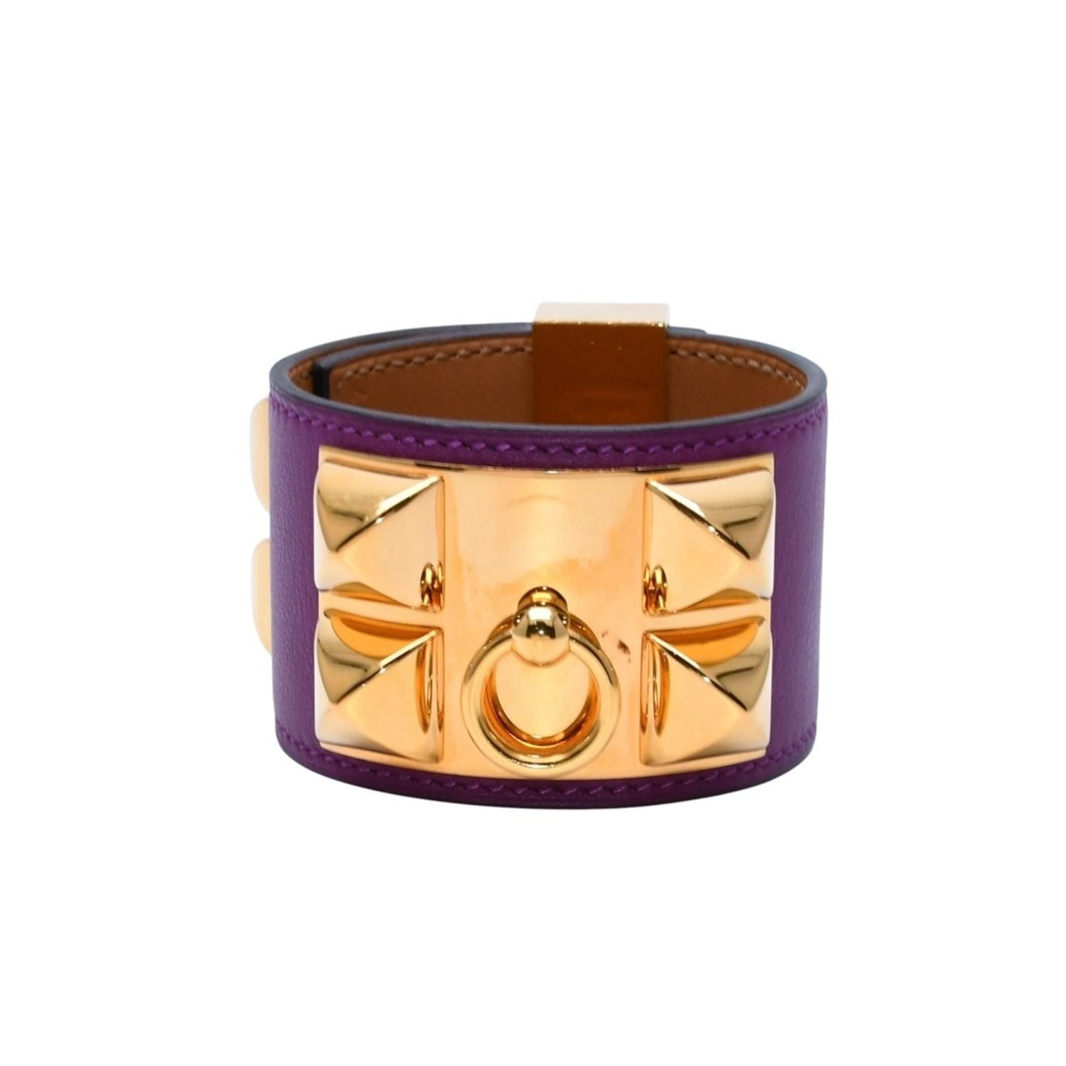 Hermes Bracelet Collier de Chien Veau Swift Studs Purple Gold — view 2