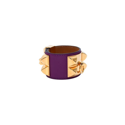 Hermes Bracelet Collier de Chien Veau Swift Studs Purple Gold — view 3