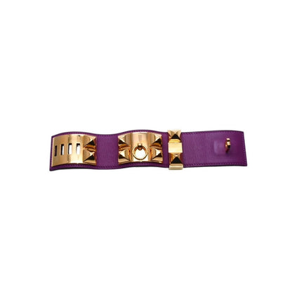 Hermes Bracelet Collier de Chien Veau Swift Studs Purple Gold — view 5