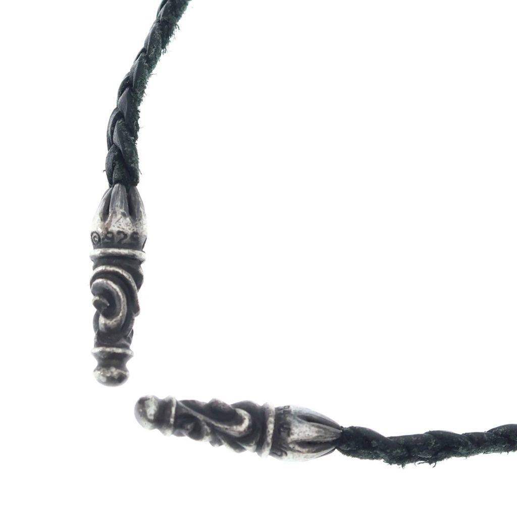Chrome Hearts Leather Braid Scroll Necklace Black Silver
