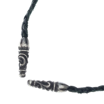 Chrome Hearts Leather Braid Scroll Necklace Black Silver