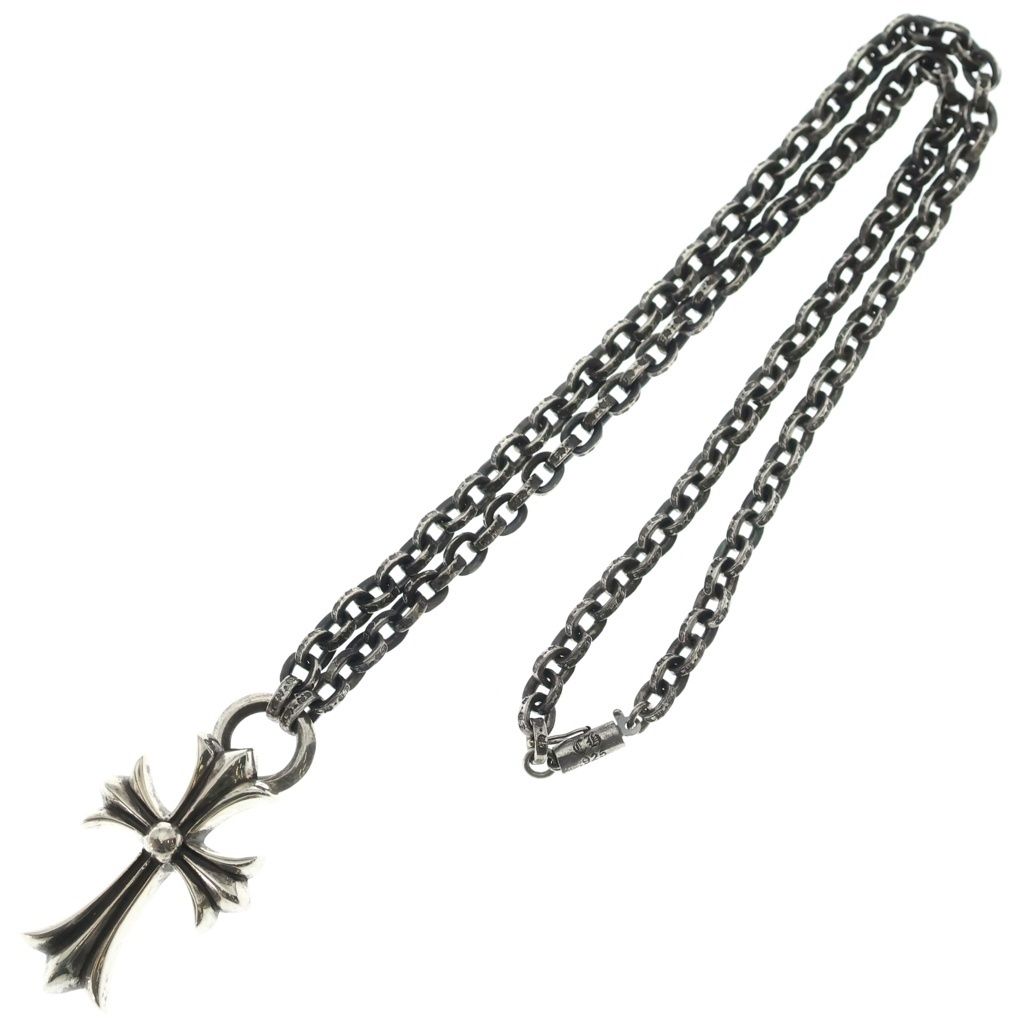 Chrome Hearts Ppr Chn Sml CH Crs Paper Chain Small CH Cross Silver Necklace — view 2