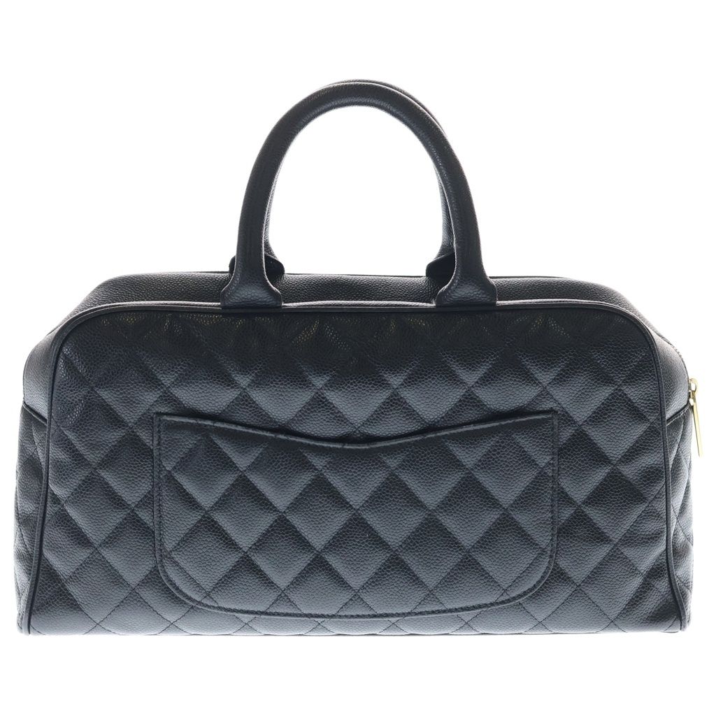 Chanel Quilted Boston Bag Black Caviar Leather Gold — view 2