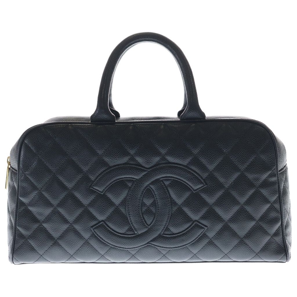 Chanel Quilted Boston Bag Black Caviar Leather Gold