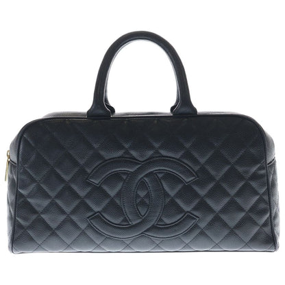 Chanel Quilted Boston Bag Black Caviar Leather Gold