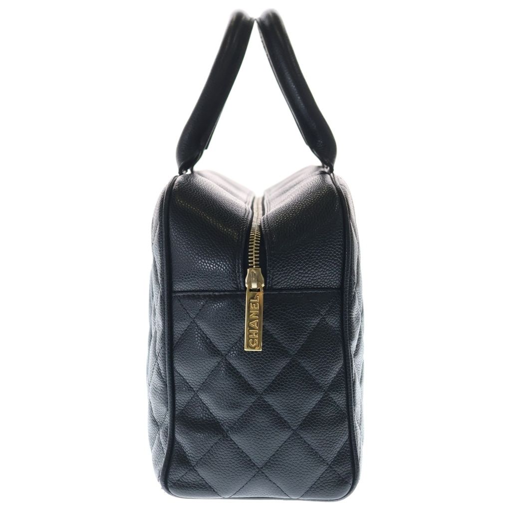 Chanel Quilted Boston Bag Black Caviar Leather Gold — view 3