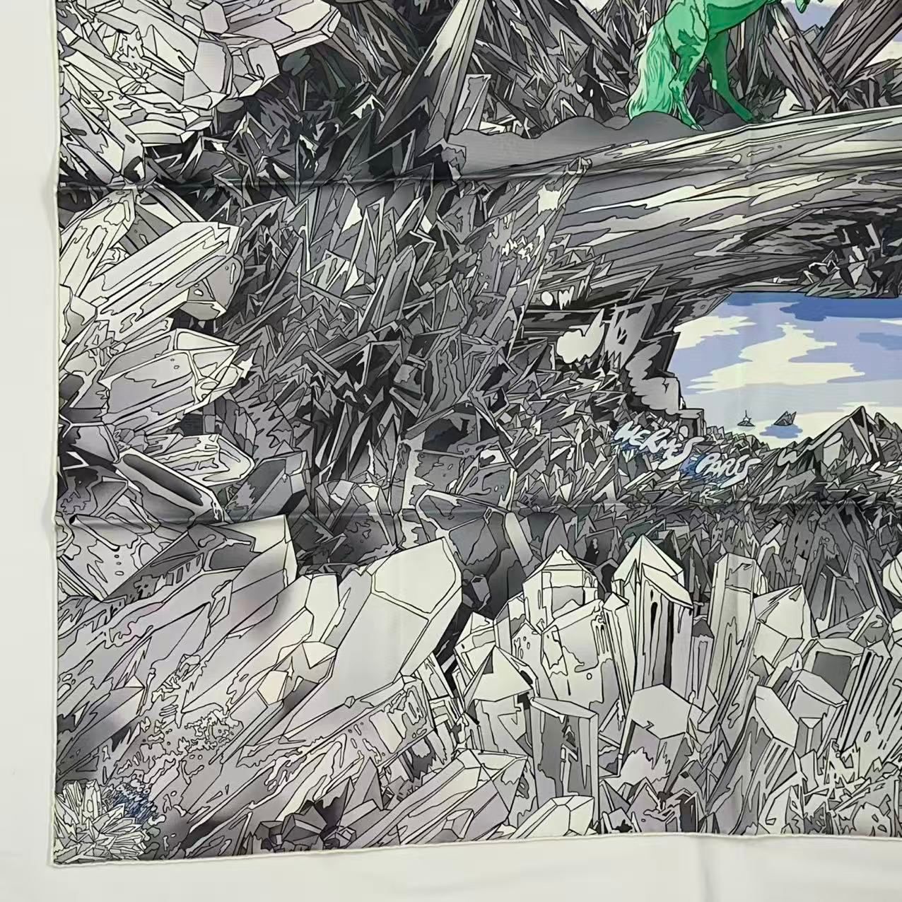 Hermes Scarf Silk Carre 90 la Vallee de Cristal Gray — view 4