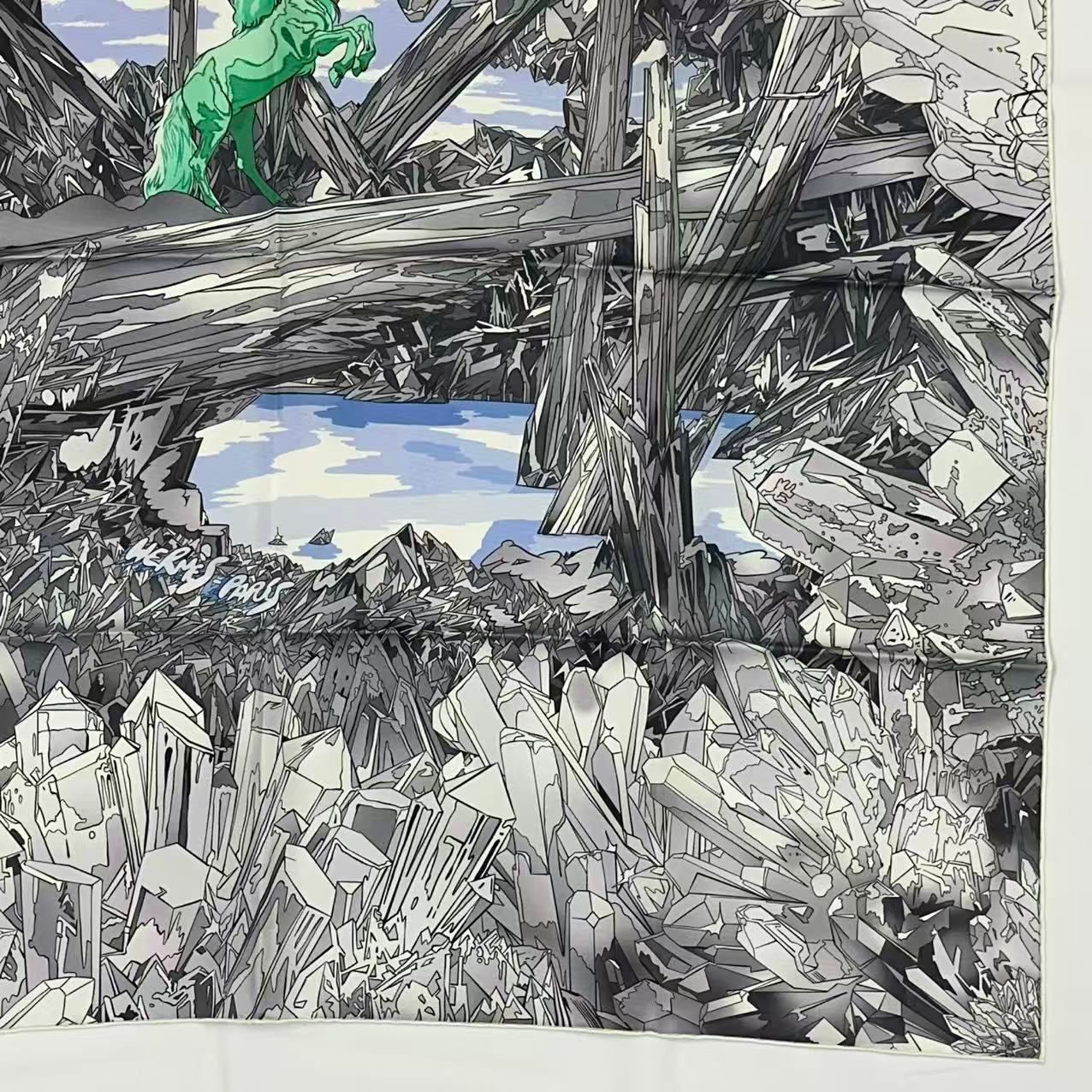 Hermes Scarf Silk Carre 90 la Vallee de Cristal Gray — view 5