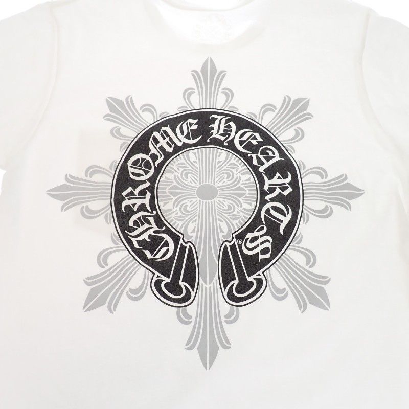 Chrome Hearts Horse Shoe CH Cross T-Shirt M Short Sleeve Cotton Floral White — view 9