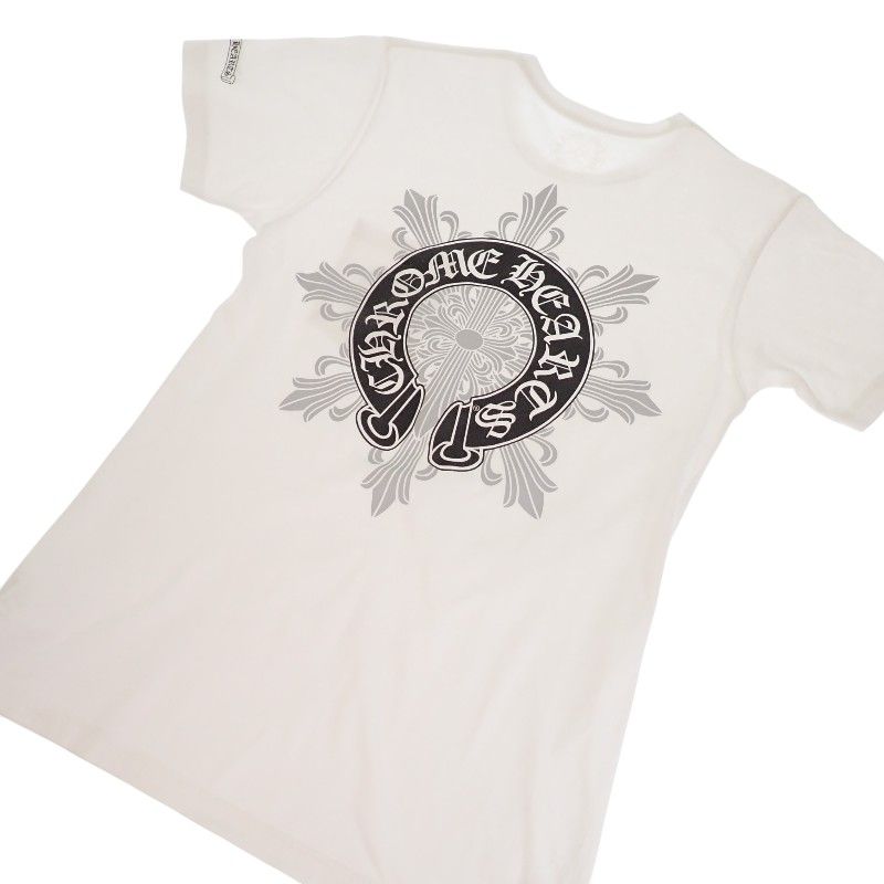 Chrome Hearts Horse Shoe CH Cross T-Shirt M Short Sleeve Cotton Floral White — view 5