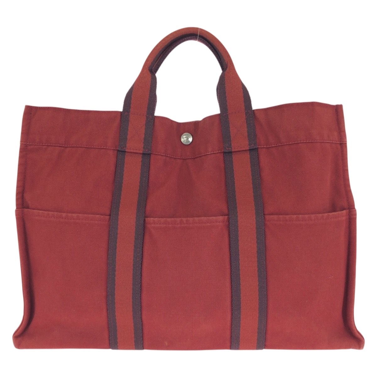 Hermes Fourre Tout MM Red Silver Canvas Tote