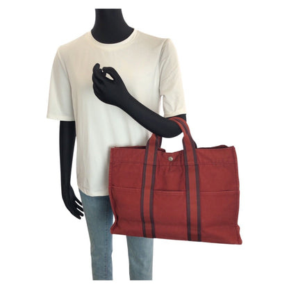 Hermes Fourre Tout MM Red Silver Canvas Tote — view 7