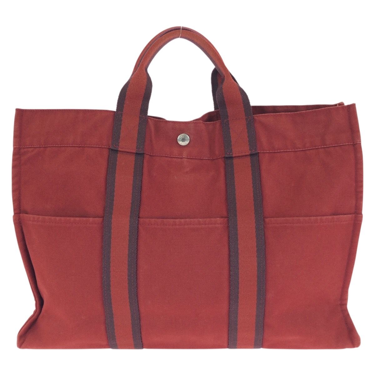 Hermes Fourre Tout MM Red Silver Canvas Tote — view 2