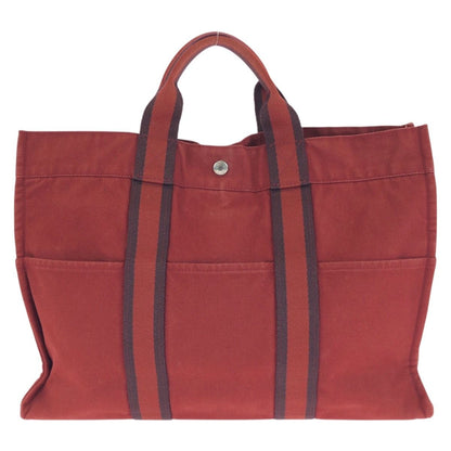 Hermes Fourre Tout MM Red Silver Canvas Tote — view 2