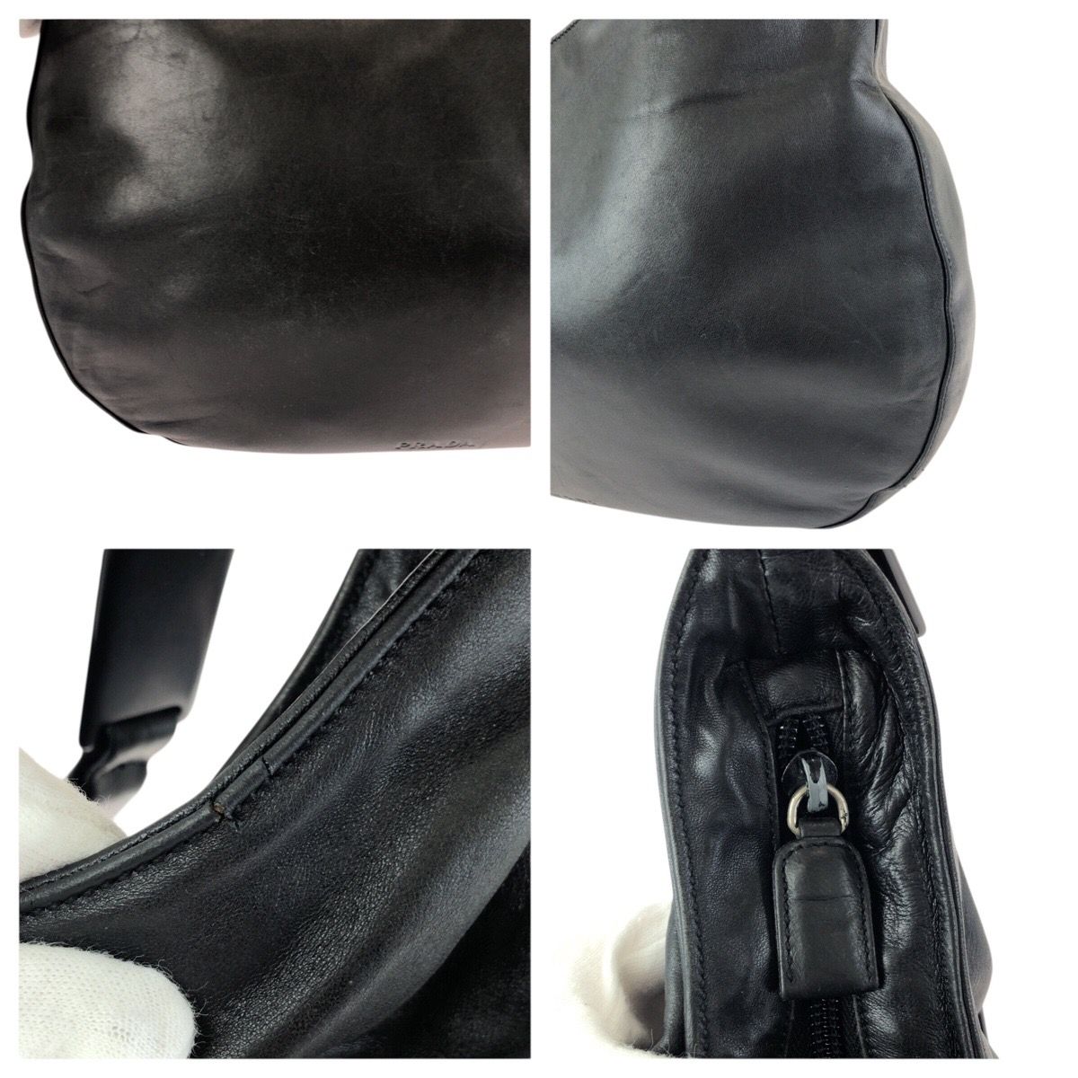 Prada Black Silver Leather Shoulder Bag — view 5