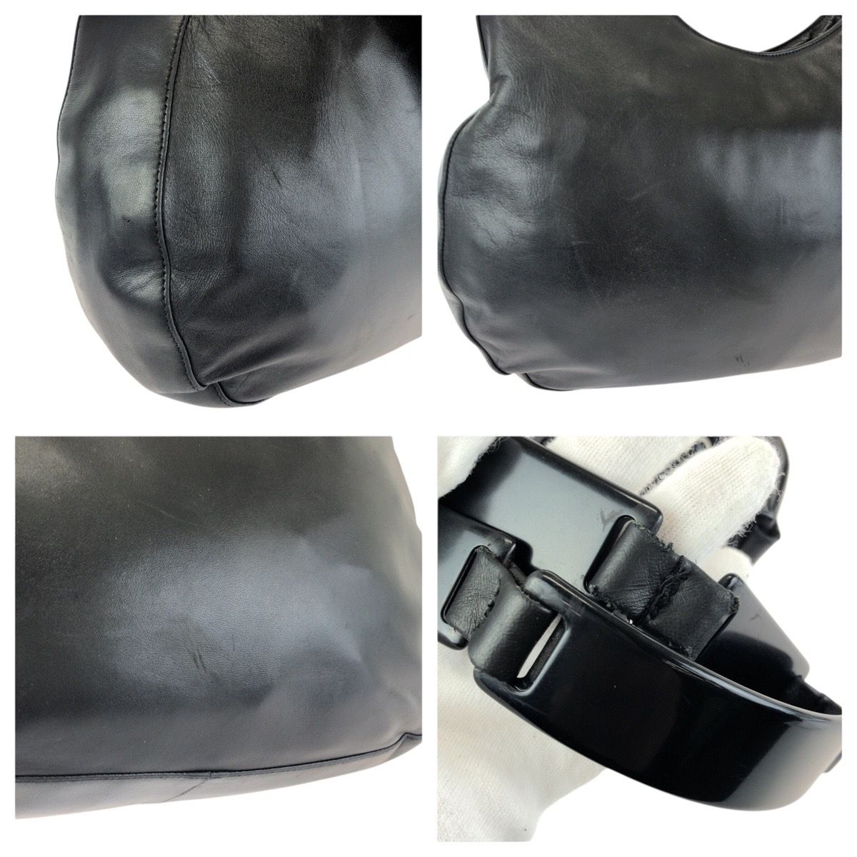 Prada Black Silver Leather Shoulder Bag — view 6