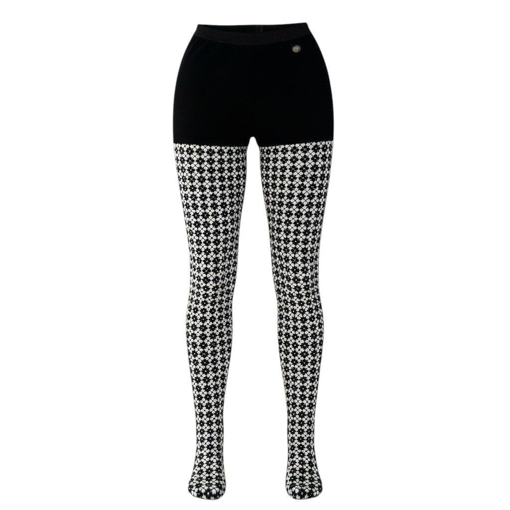 Chanel Knit Pants Tights CC Logo Agyle Pattern S Black White