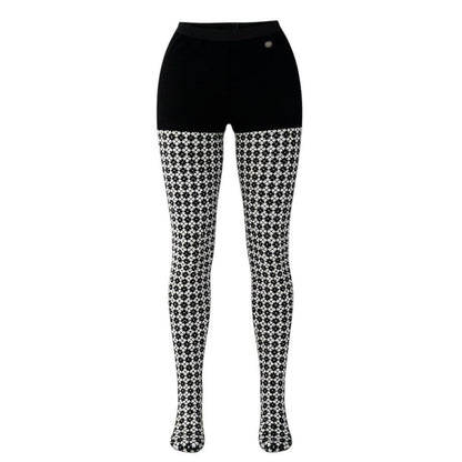 Chanel Knit Pants Tights CC Logo Agyle Pattern S Black White