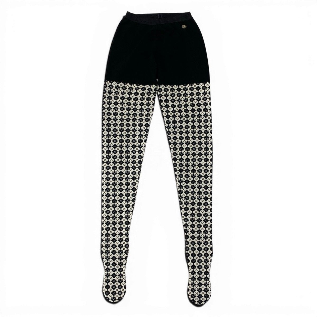 Chanel Knit Pants Tights CC Logo Agyle Pattern S Black White — view 2