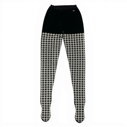 Chanel Knit Pants Tights CC Logo Agyle Pattern S Black White — view 2