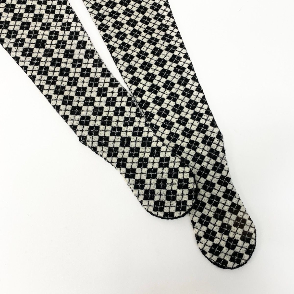 Chanel Knit Pants Tights CC Logo Agyle Pattern S Black White — view 6