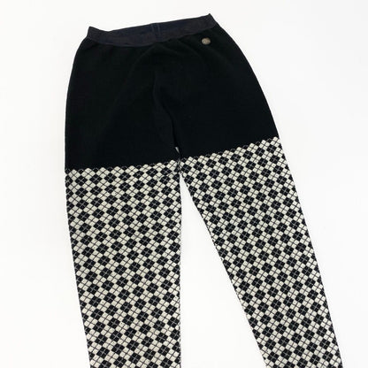 Chanel Knit Pants Tights CC Logo Agyle Pattern S Black White — view 4
