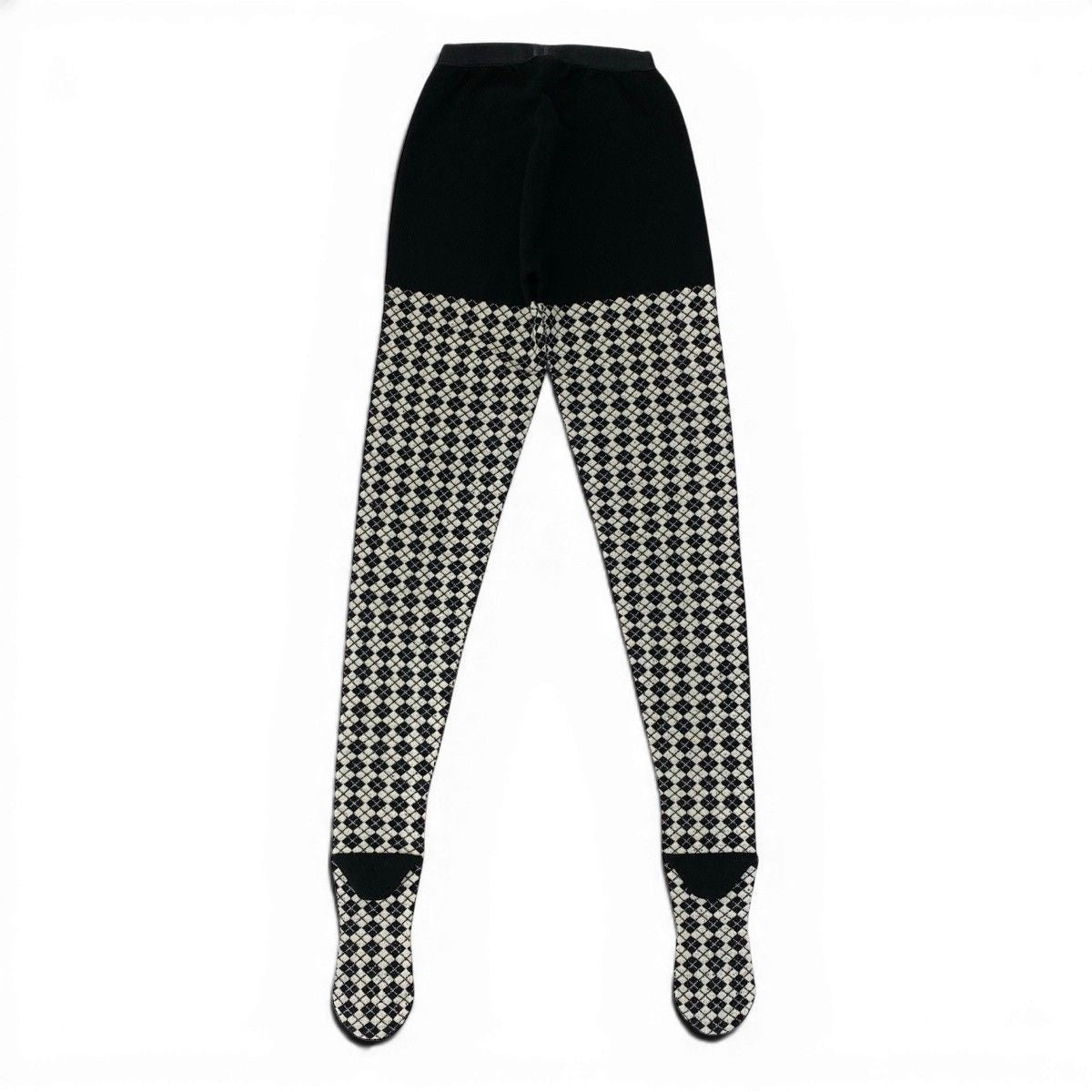 Chanel Knit Pants Tights CC Logo Agyle Pattern S Black White — view 3