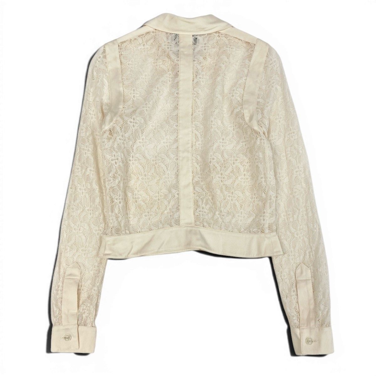 Chanel Cruise Line Lace Blouse Long Sleeve Shirt CC Logo Button 36 Off White — view 2