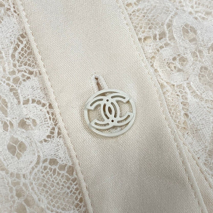 Chanel Cruise Line Lace Blouse Long Sleeve Shirt CC Logo Button 36 Off White — view 5