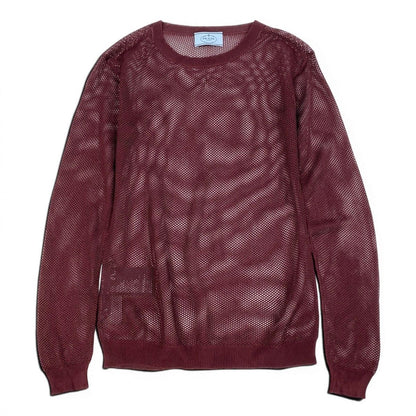 Prada Long Sleeve Knit Mesh 42 Burgundy 100% Rayon Sweater — view 2