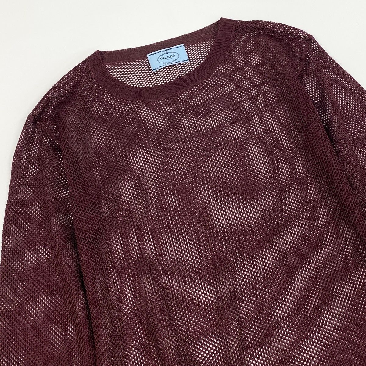 Prada Long Sleeve Knit Mesh 42 Burgundy 100% Rayon Sweater — view 4