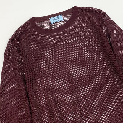 Prada Long Sleeve Knit Mesh 42 Burgundy 100% Rayon Sweater — view 4