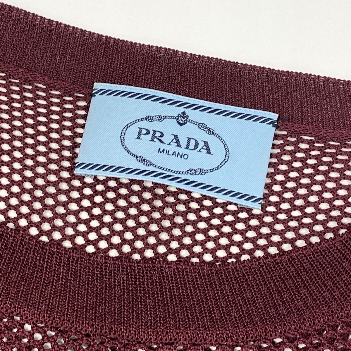 Prada Long Sleeve Knit Mesh 42 Burgundy 100% Rayon Sweater — view 7