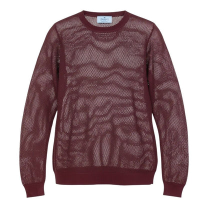 Prada Long Sleeve Knit Mesh 42 Burgundy 100% Rayon Sweater