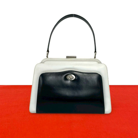 Gucci Vintage Bicolor Logo Leather Handbag Mini Tote White Black