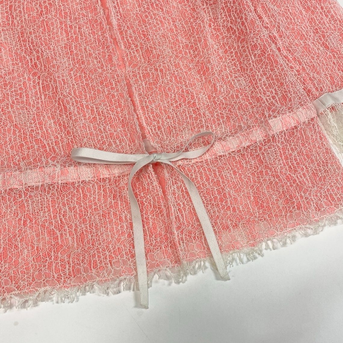 Chanel CC Logo Button Full Lace Cardigan Ribbon 36 Salmon Pink White — view 5