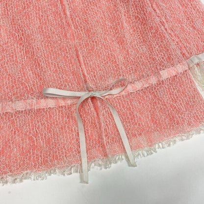 Chanel CC Logo Button Full Lace Cardigan Ribbon 36 Salmon Pink White — view 5