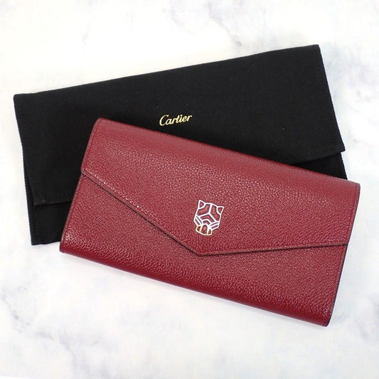 Cartier Panthere Wallet Calf Bordeaux Wine Red Gold