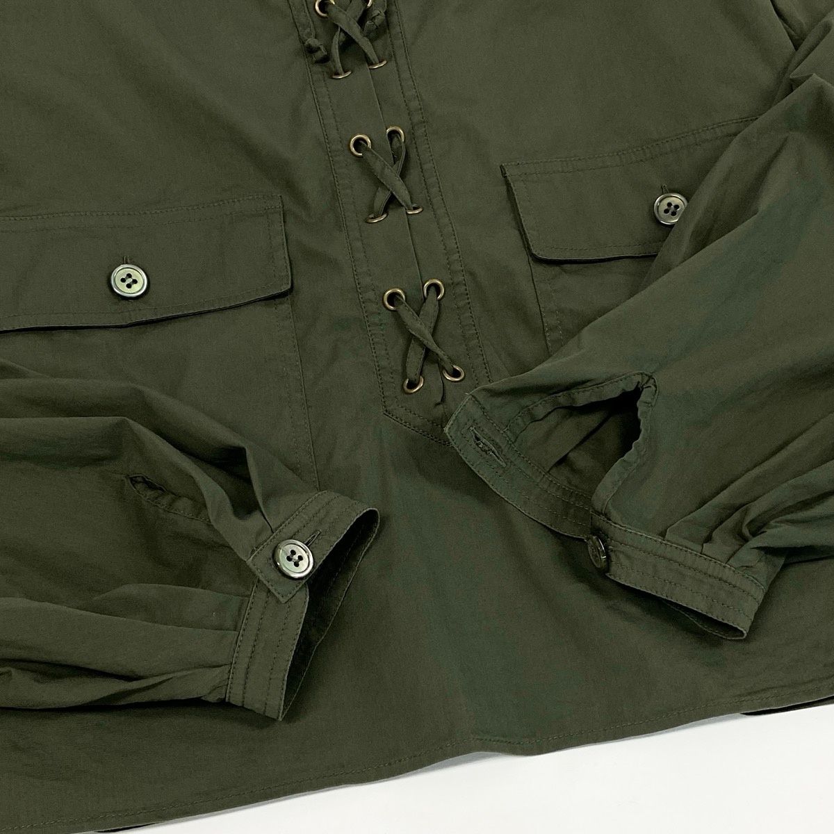 Saint Laurent Era Lace Up Off Shoulder Top Khaki — view 5