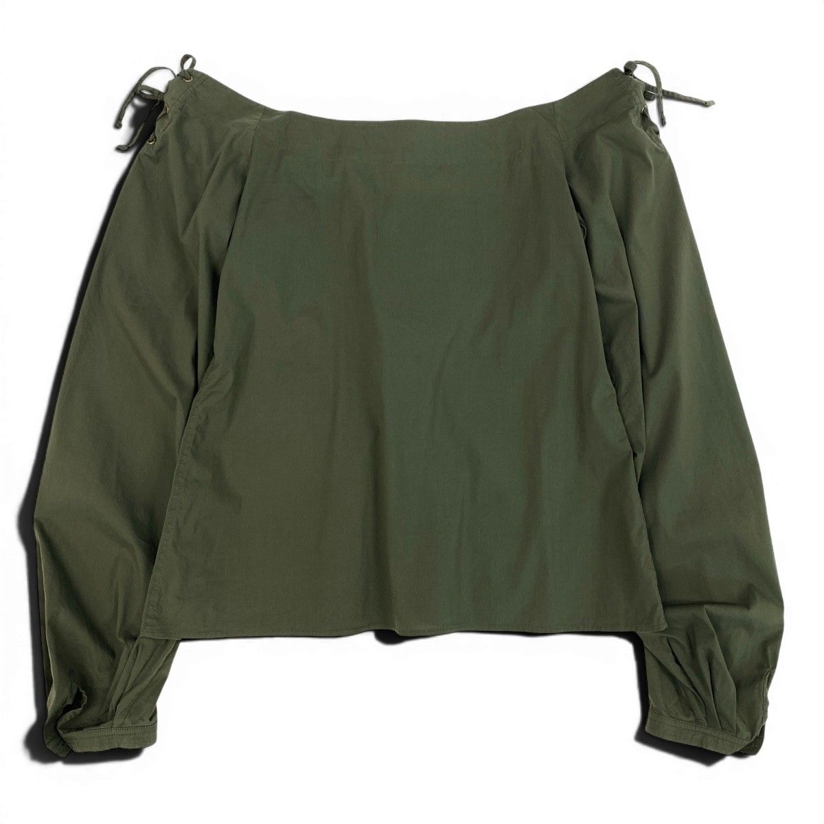 Saint Laurent Era Lace Up Off Shoulder Top Khaki — view 3