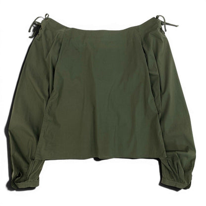 Saint Laurent Era Lace Up Off Shoulder Top Khaki — view 3