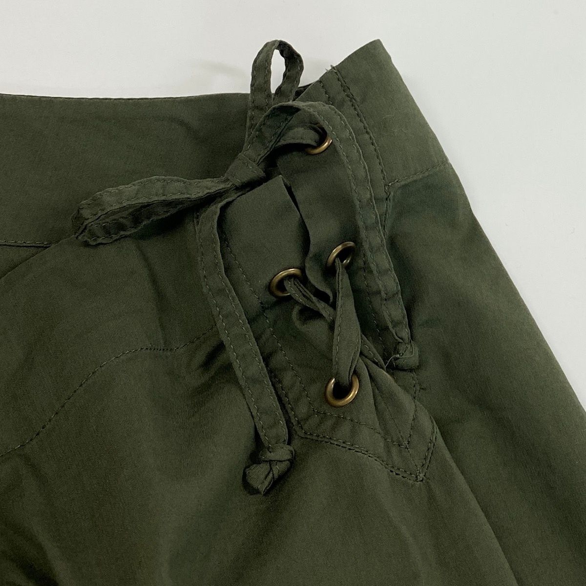 Saint Laurent Era Lace Up Off Shoulder Top Khaki — view 7
