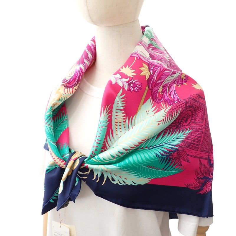 Hermes Carre 90 Mythiques Phoenix Scarf Silk Pink Green Multicolor Interior — view 7