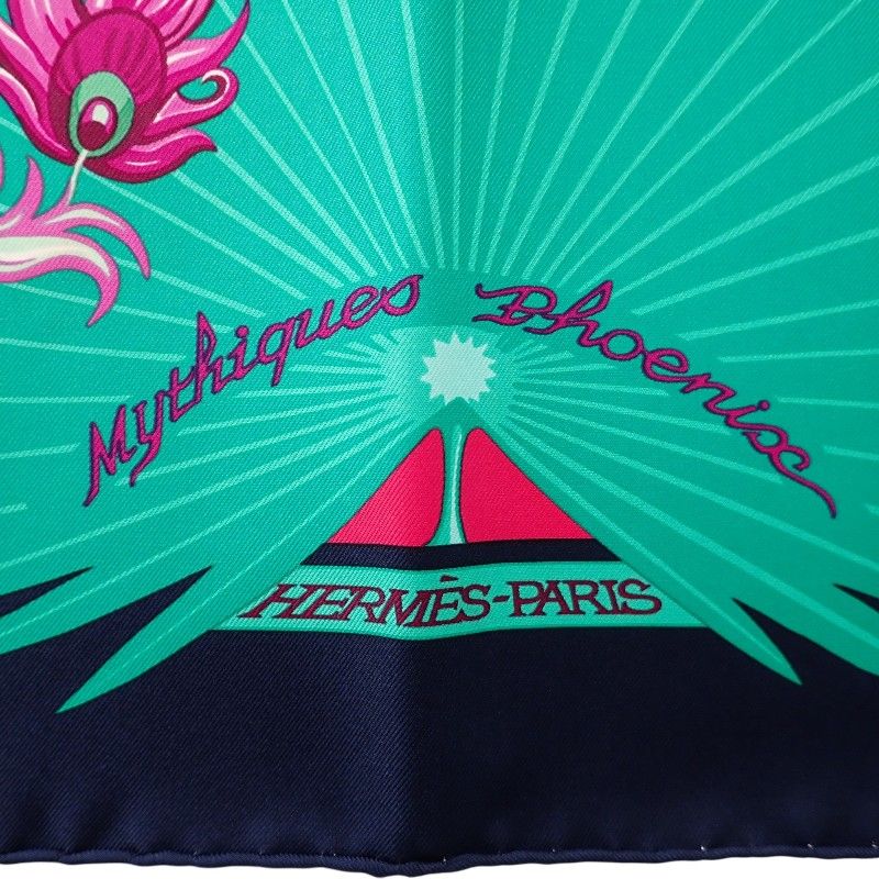 Hermes Carre 90 Mythiques Phoenix Scarf Silk Pink Green Multicolor Interior — view 3