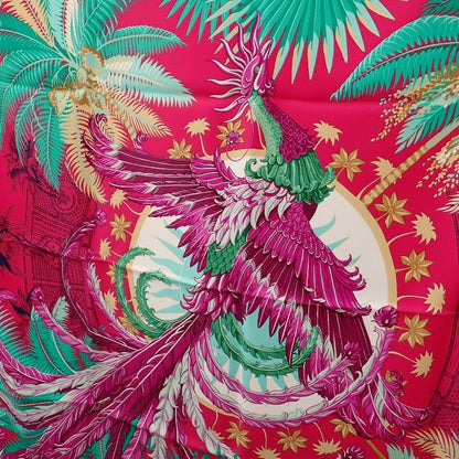 Hermes Carre 90 Mythiques Phoenix Scarf Silk Pink Green Multicolor Interior