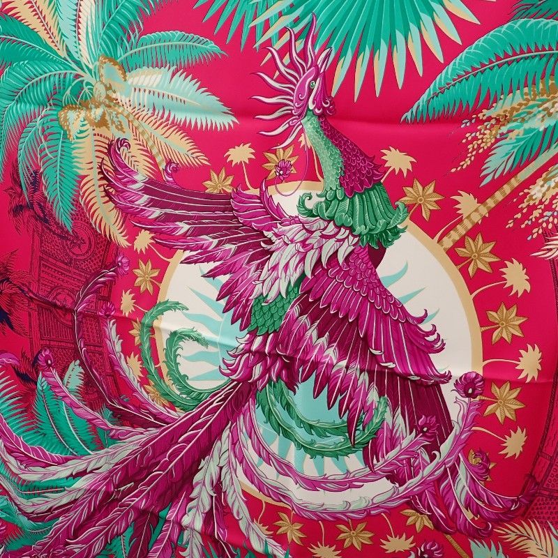 Hermes Carre 90 Mythiques Phoenix Scarf Silk Pink Green Multicolor Interior — view 2